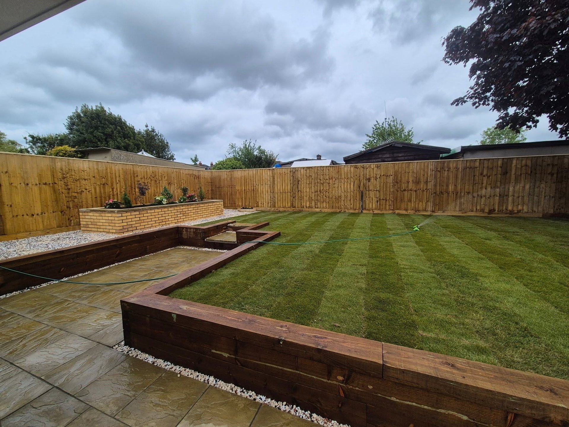 Beautiful landscaped garden with patio and fencing